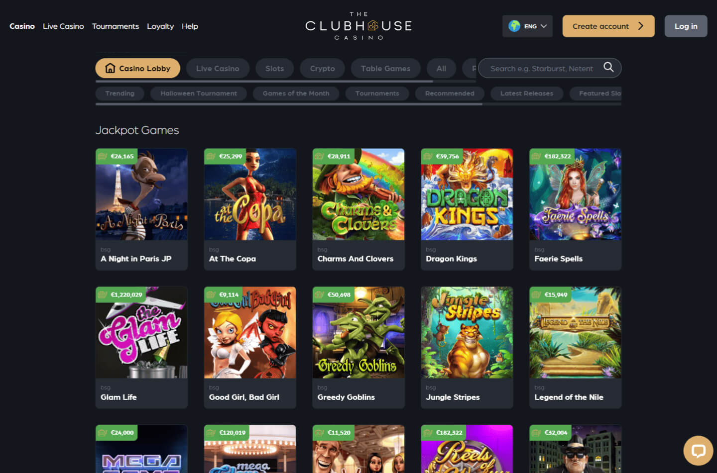 The Clubhouse Casino — Slots selection